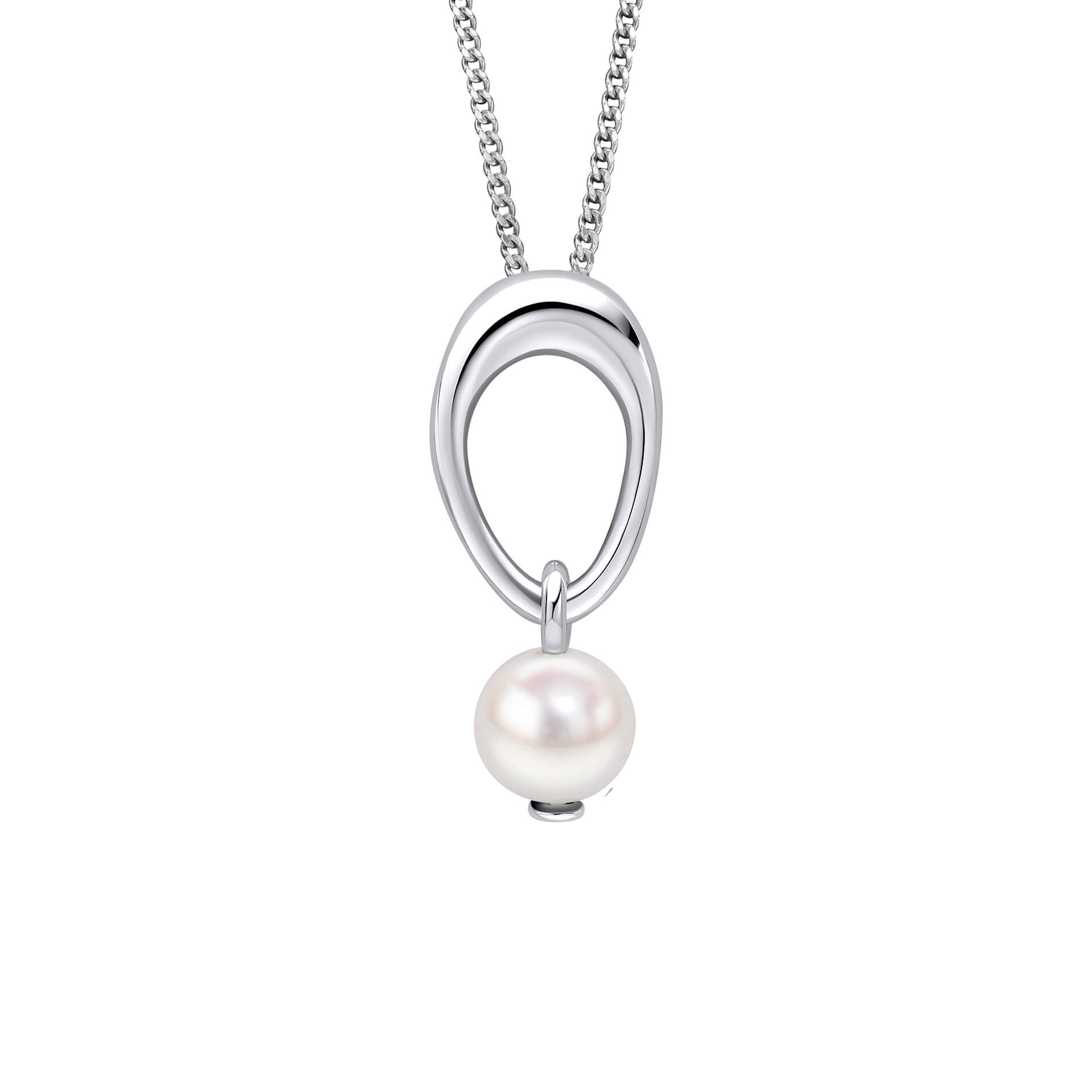 Open Organic Oval and Freshwater Pearl Drop Pendant