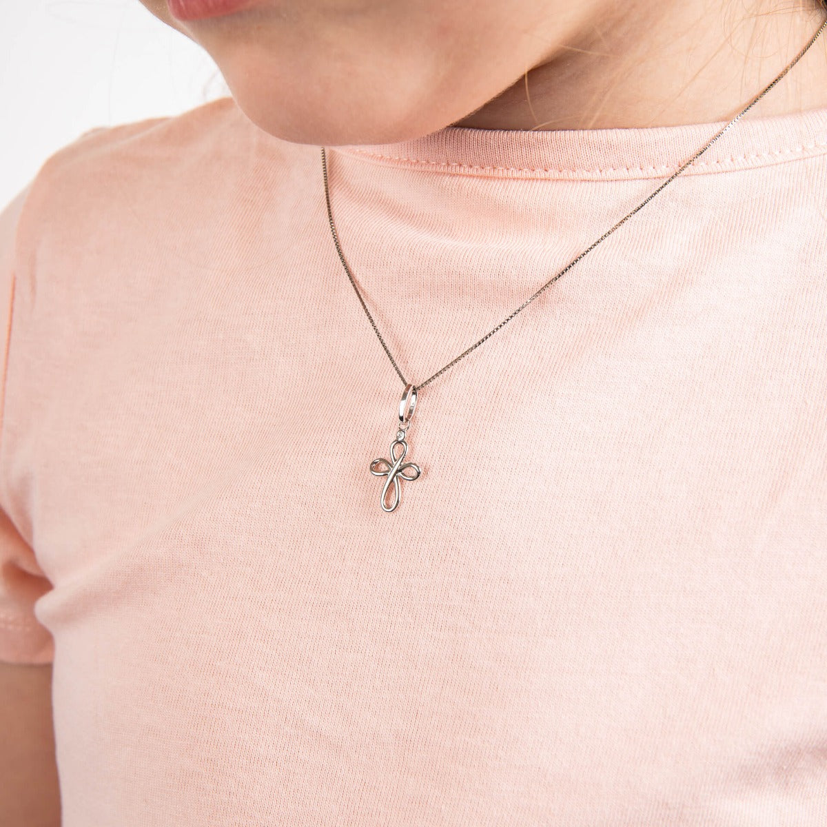 Organic Swirl Cross Pendant with Diamond