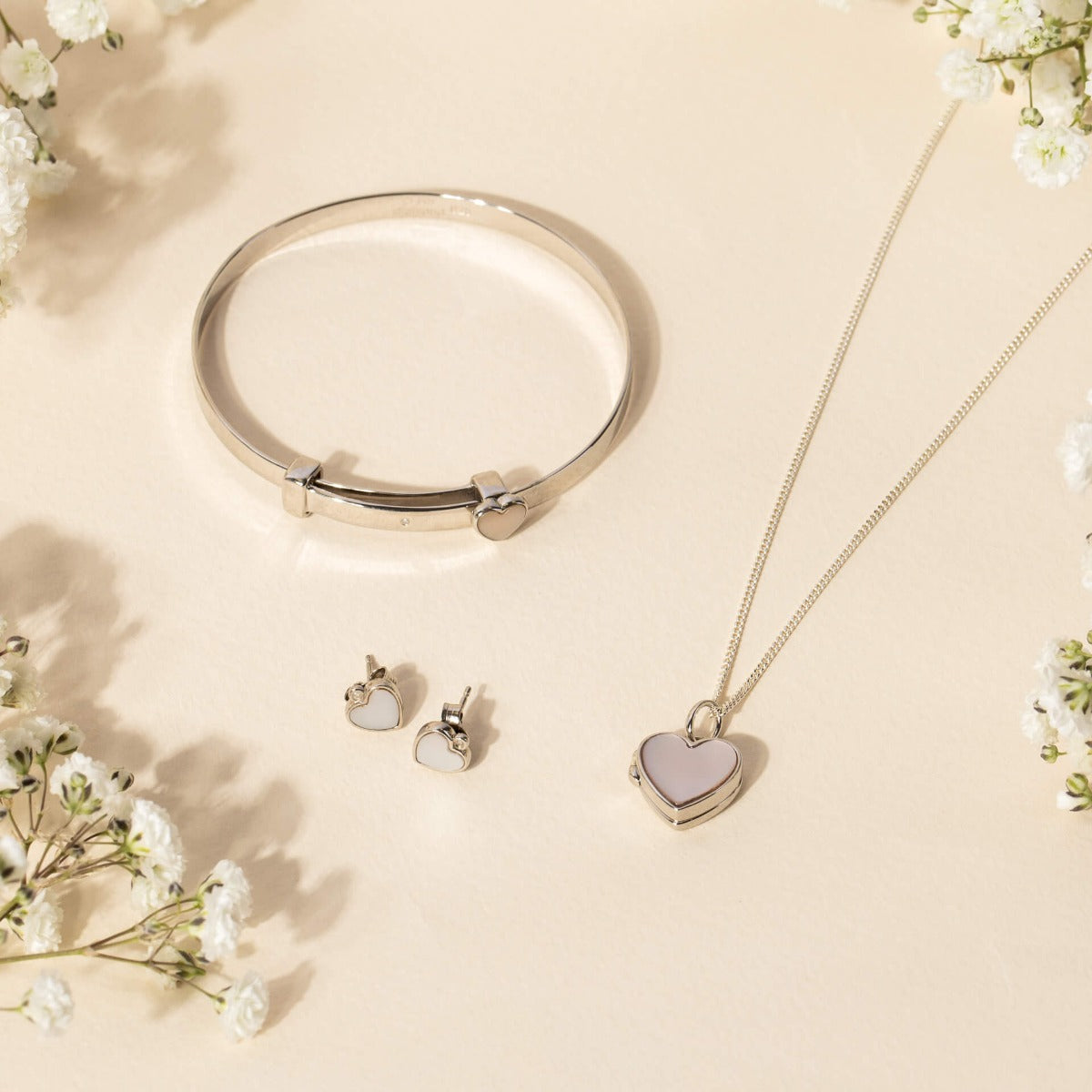 Mother of Pearl Heart Stud Earrings with Diamond