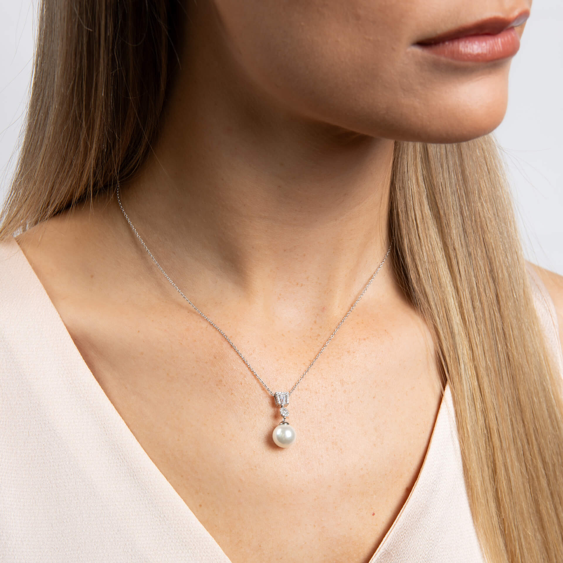 Zirconia and Shell Pearl Drop Pendant