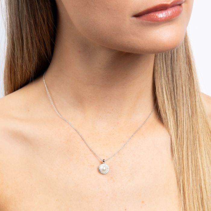 Shell Pearl and Zirconia Halo Pendant