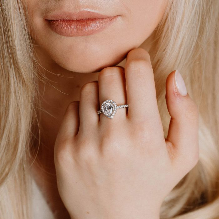 Teardrop Ring with Pave Shoulders