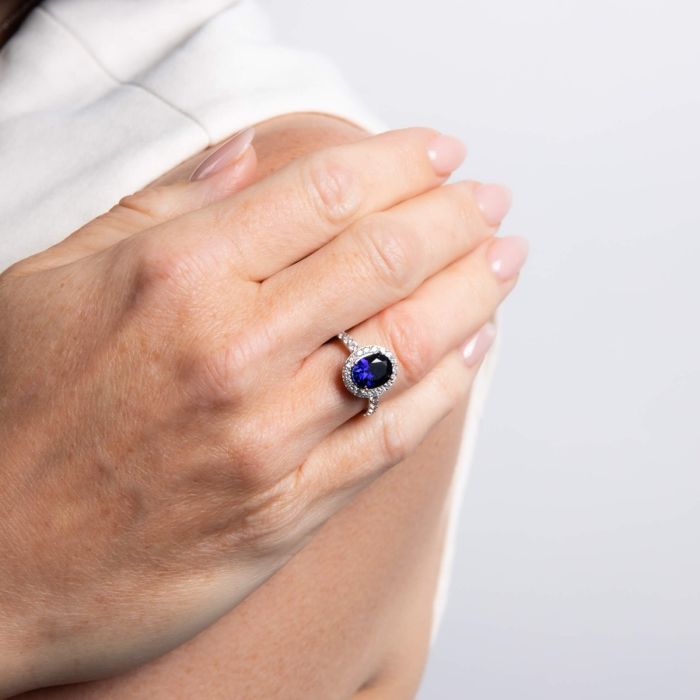 Sapphire Blue Oval Ring with Surround