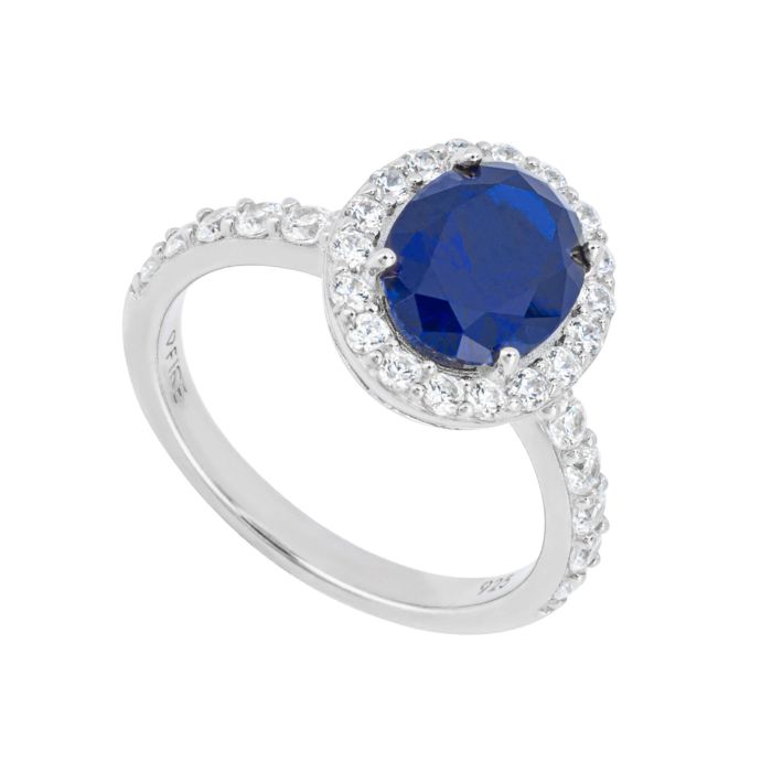 Sapphire Blue Oval Ring with Surround
