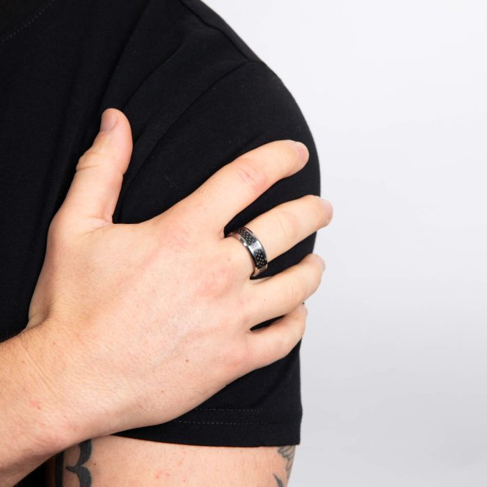 Tungsten Ring with Black Carbon Fibre Inlay