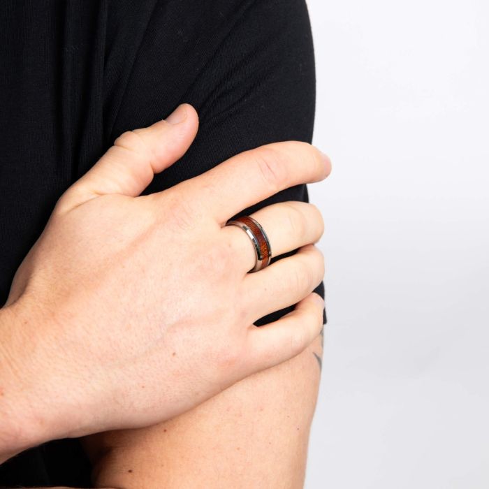 Tungsten Ring with Brown Wood Inlay