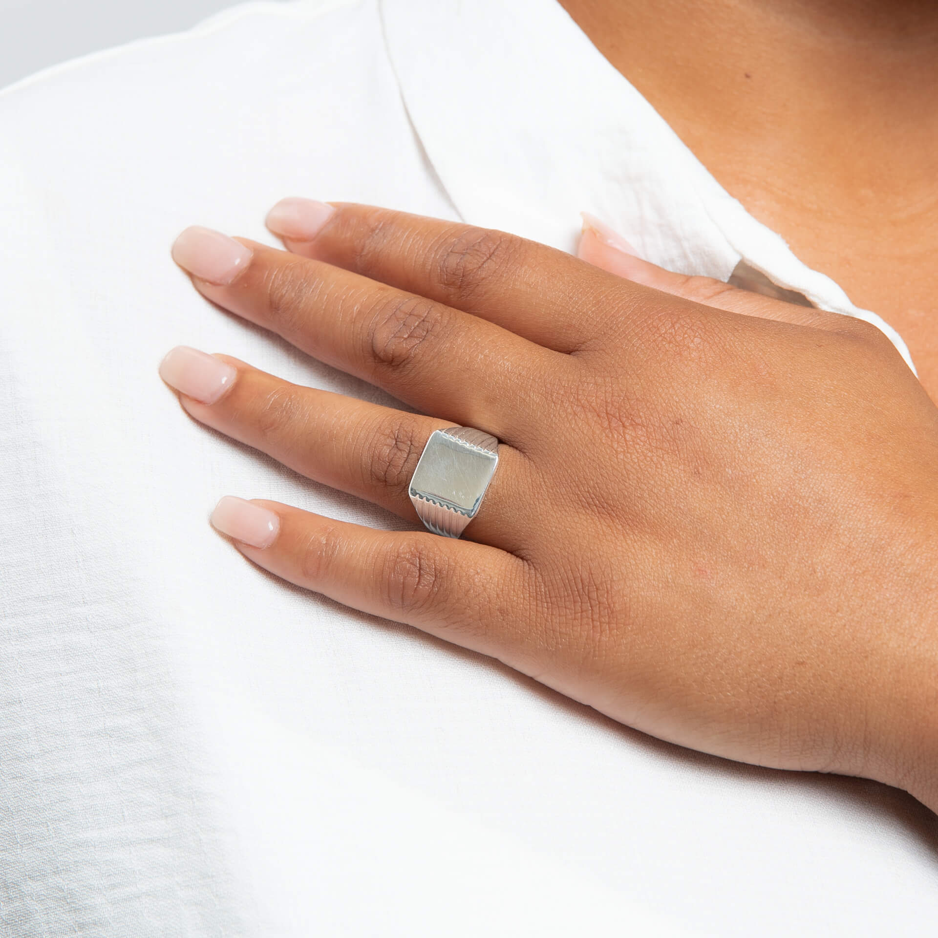 Square Signet Ring with Ridged Sides