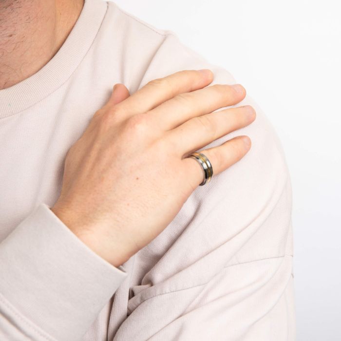 Gold Stripe Stainless Steel Spinner Ring