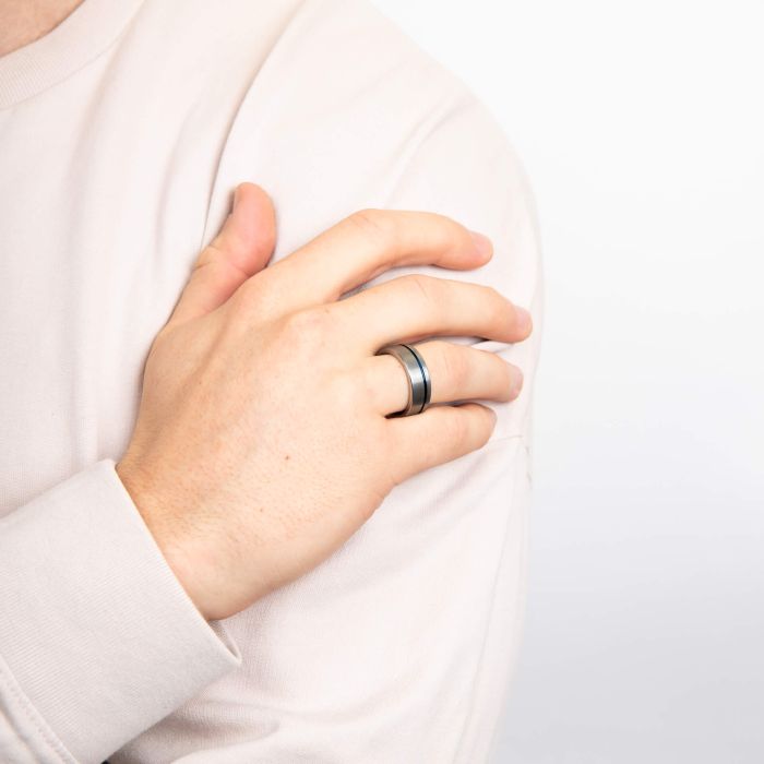 Blue Inlay Tungsten Ring