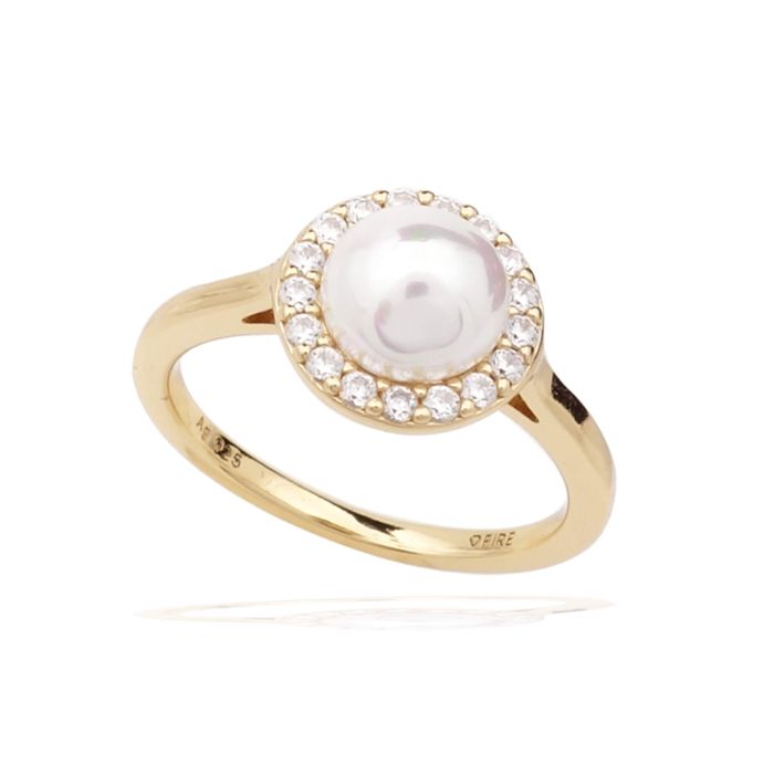 Shell Pearl and Zirconia Halo Ring