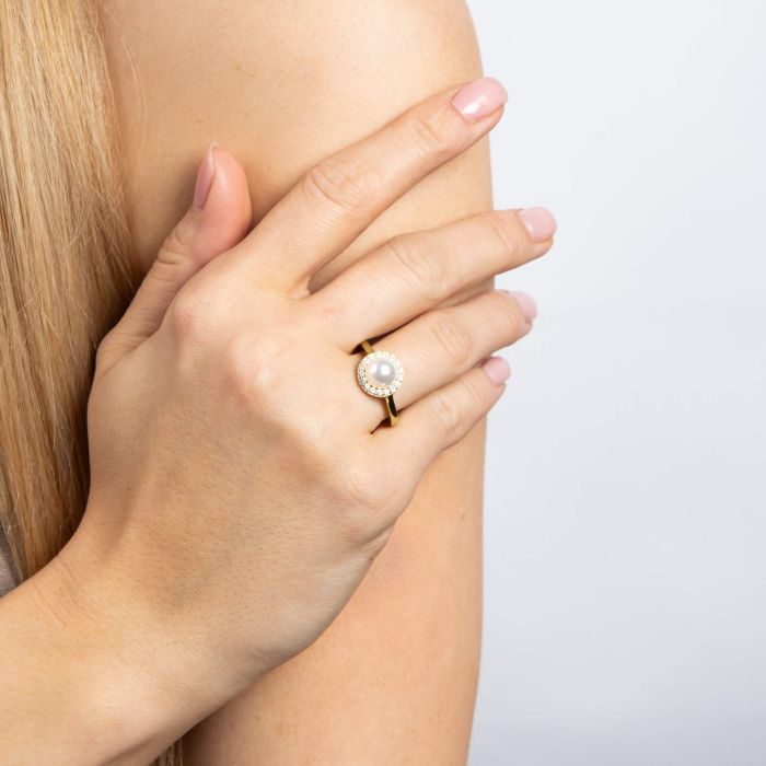 Shell Pearl and Zirconia Halo Ring