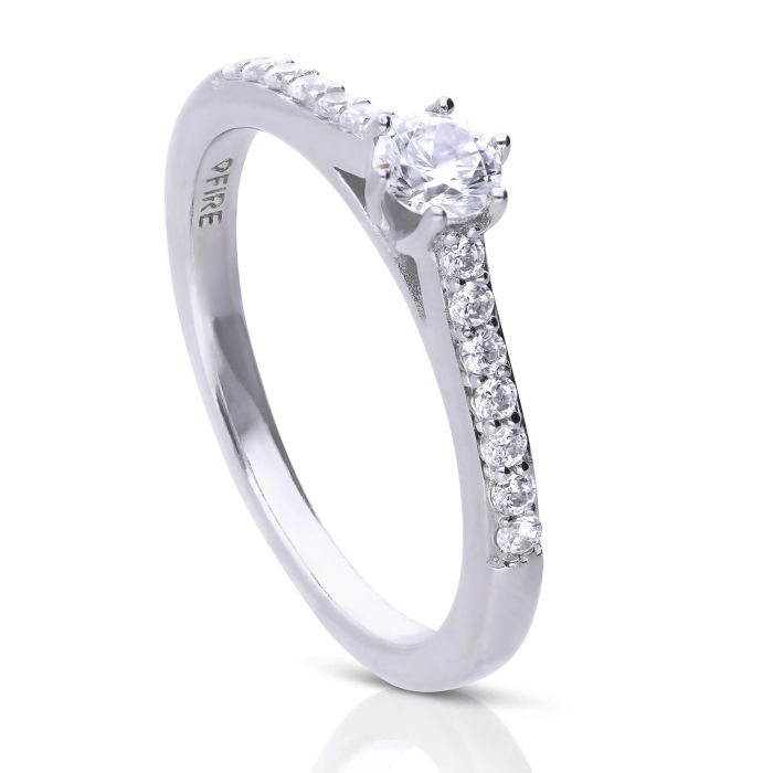Six Claw Solitaire Ring with Pave Shoulders