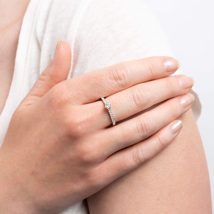 Six Claw Solitaire Ring with Pave Shoulders