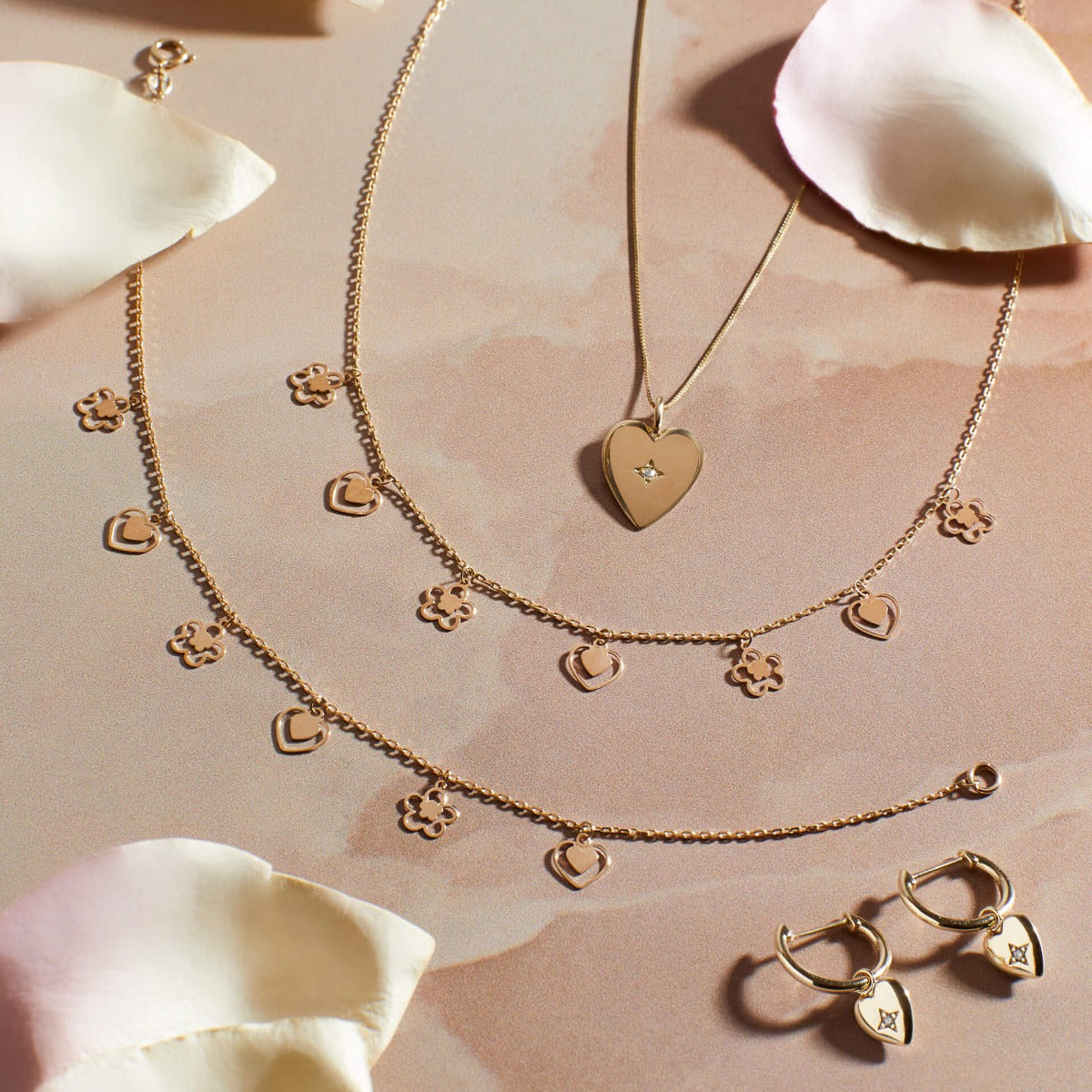 Heart and Flower Charm Bracelet