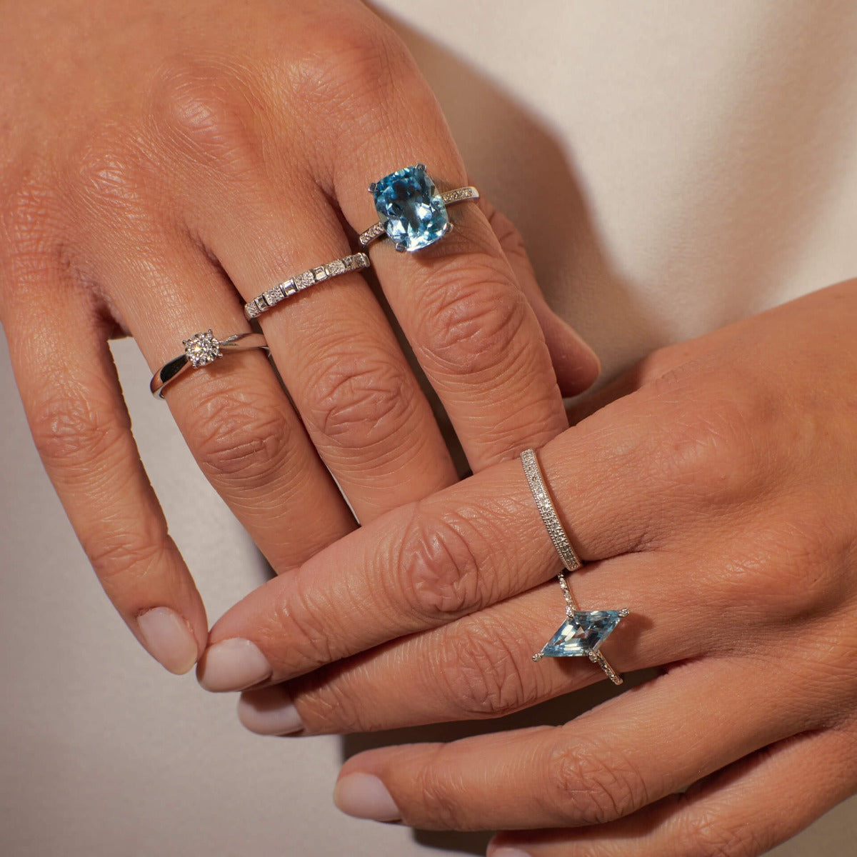 Semi-Precious Statement Ring with Diamond Shoulder