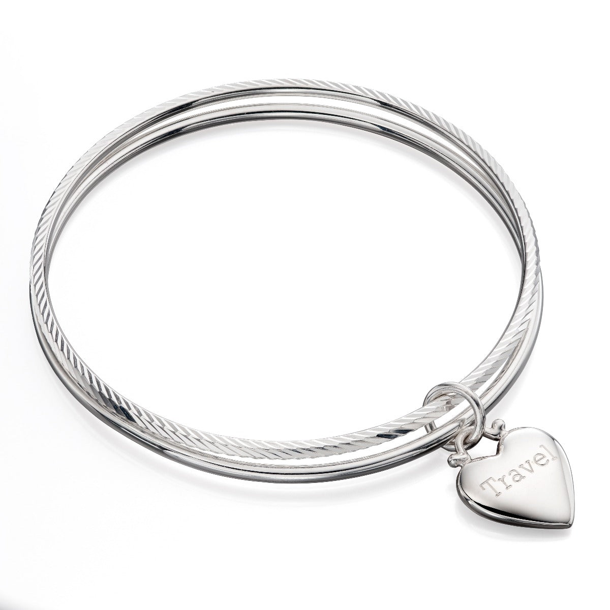 Diamond Cut Double Bangle with Heart Tag
