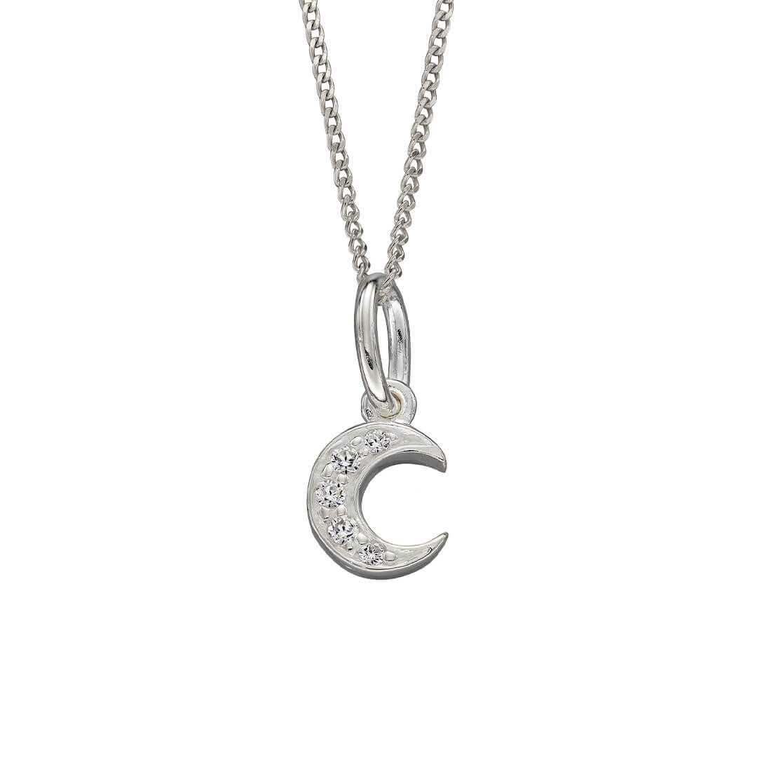 Pave Set Crescent Moon Pendant with Cubic Zirconia