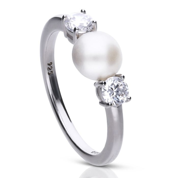 Shell Pearl and Zirconia Trilogy Ring