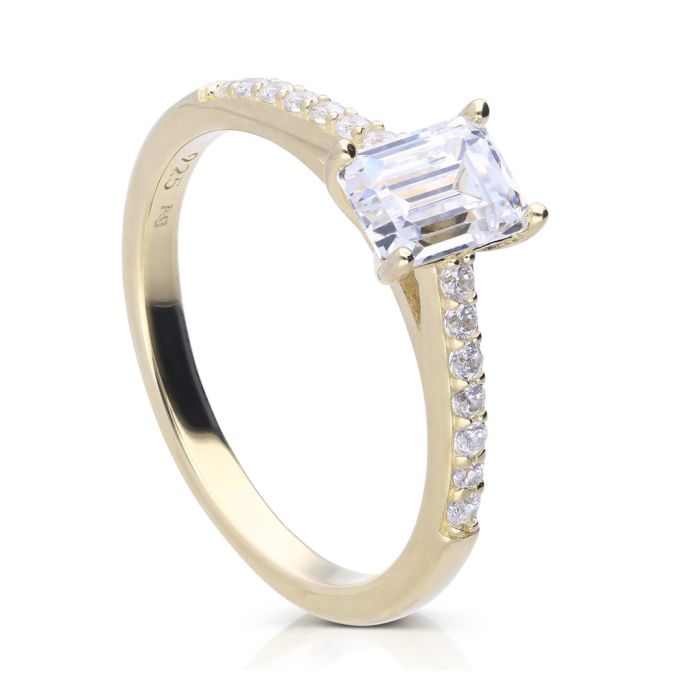 Emerald Cut Ring with Pave Shoulders