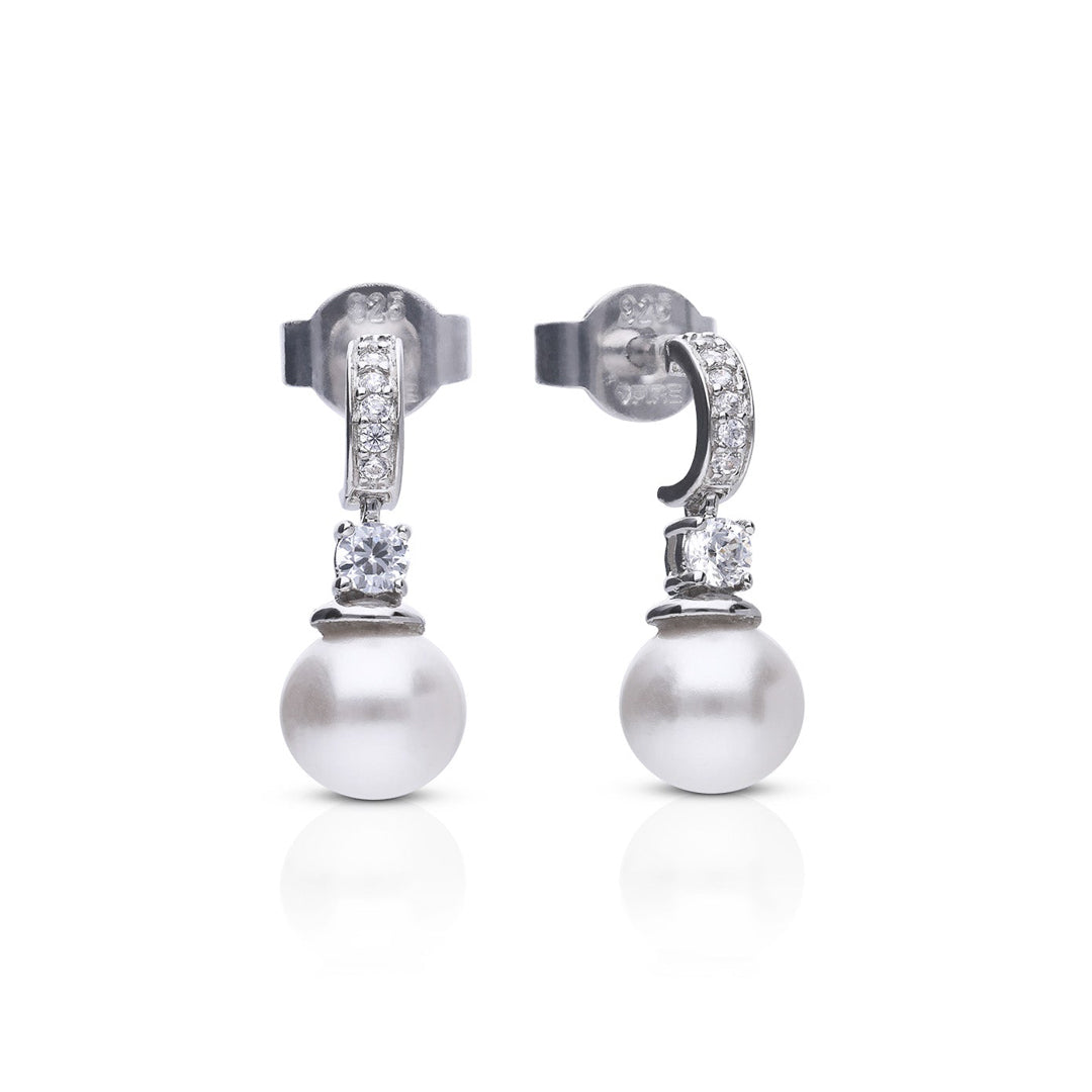 Shell Pearl Earrings with Pave Hoop