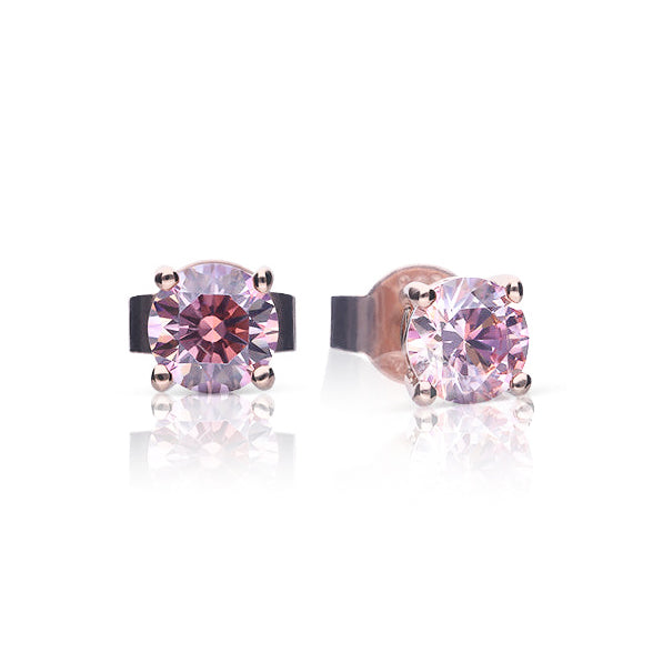 Pink Zirconia Solitaire Stud Earrings
