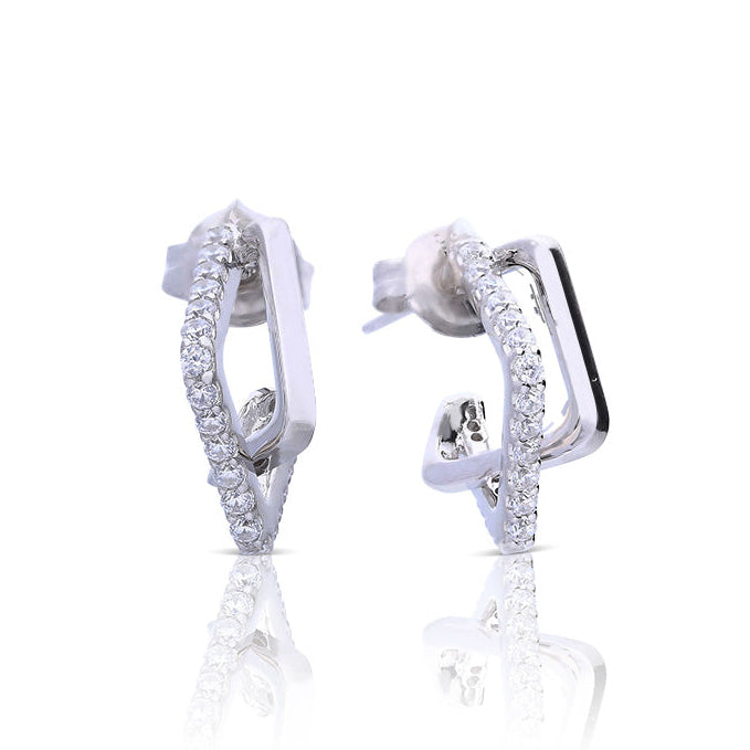 Interlinked Pave and Plain Square Earrings