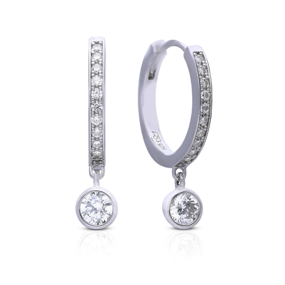 Pave Hoop Earrings with Zirconia Charm
