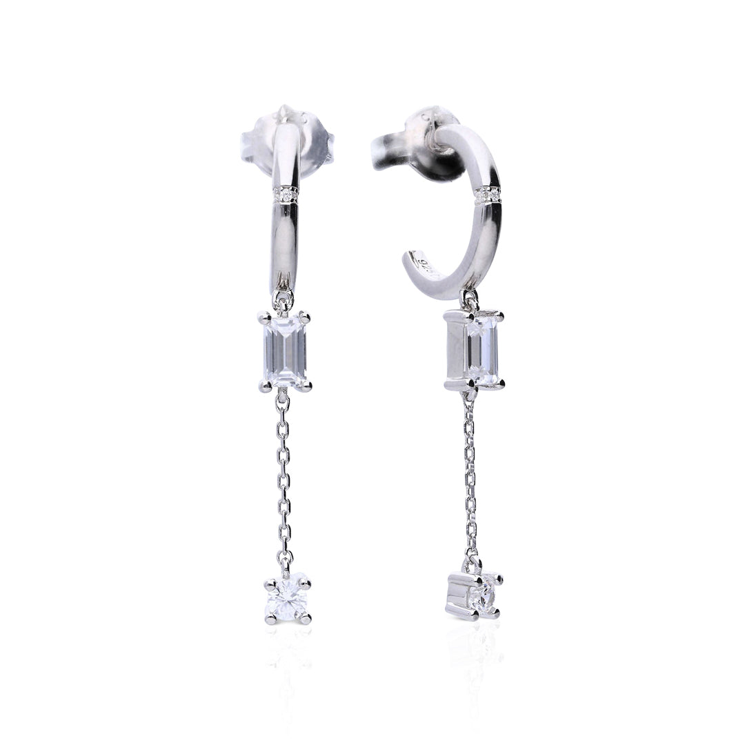3/4 Hoop Earrings with Zirconia Chain Drop