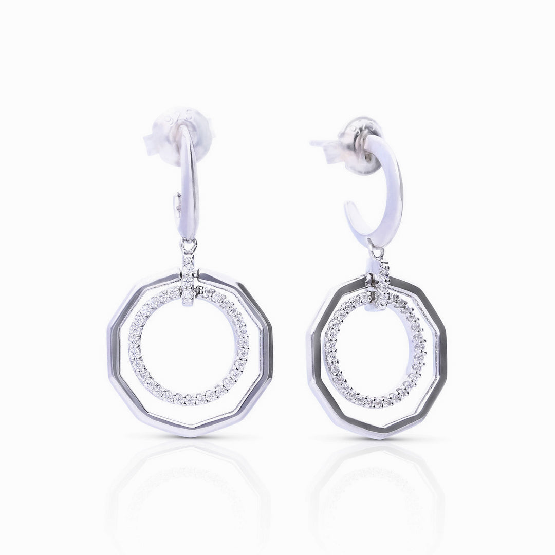 3/4 Hoop Earrings with Pave and Plain Circles