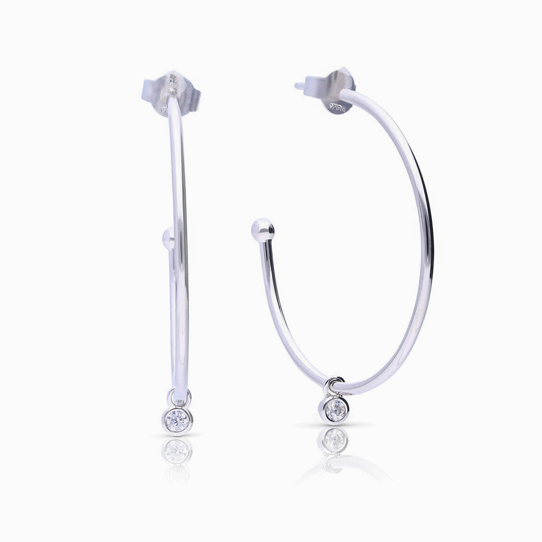 Large 3/4 Hoop Earrings with Tiny Zirconia Charm