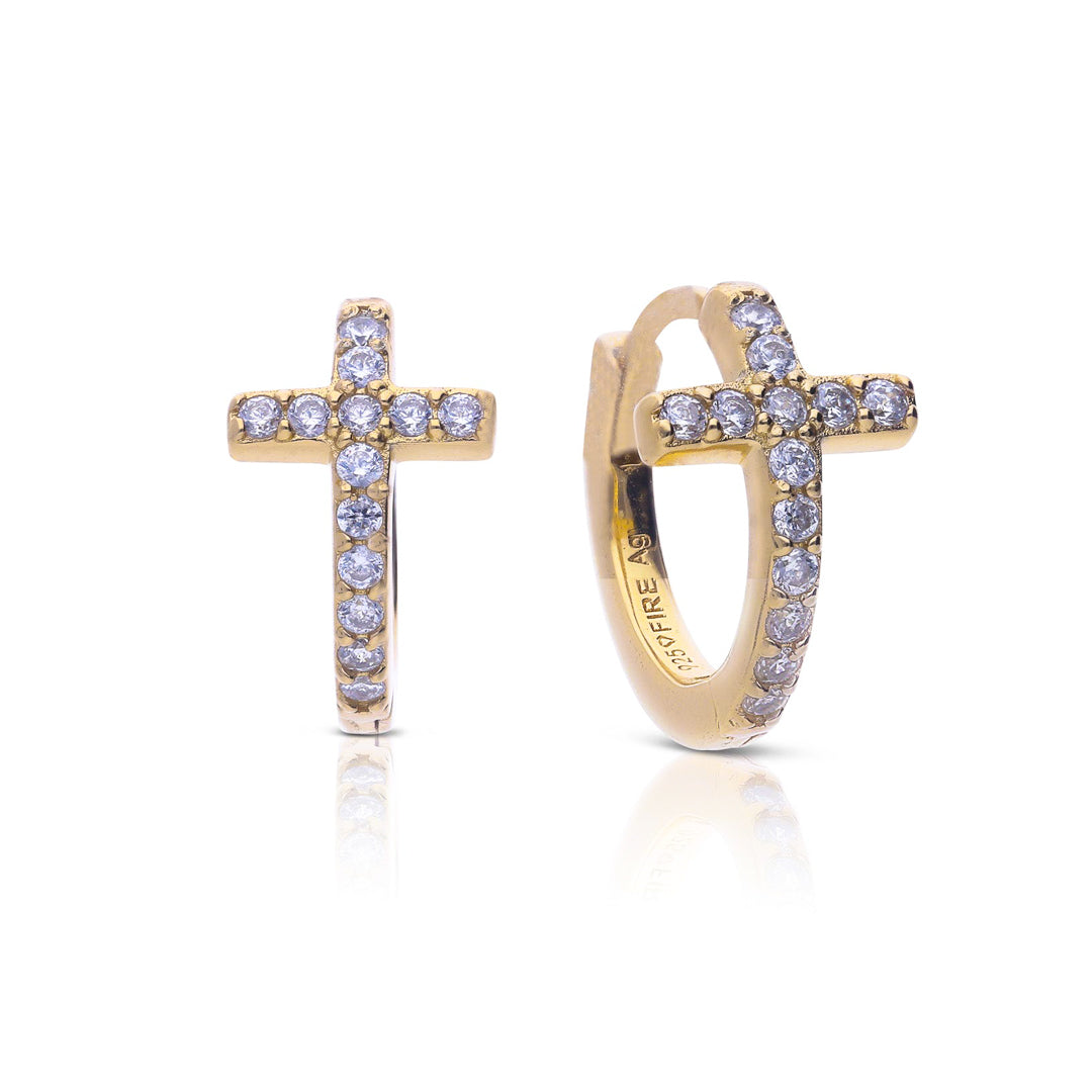 Pave Cross Hoop Earrings