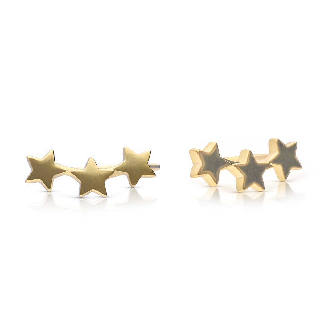 Plain Triple Star Crawler Earrings