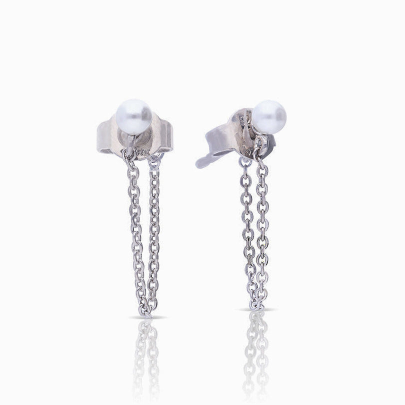 Shell Pearl Stud Earrings with Chain Drop