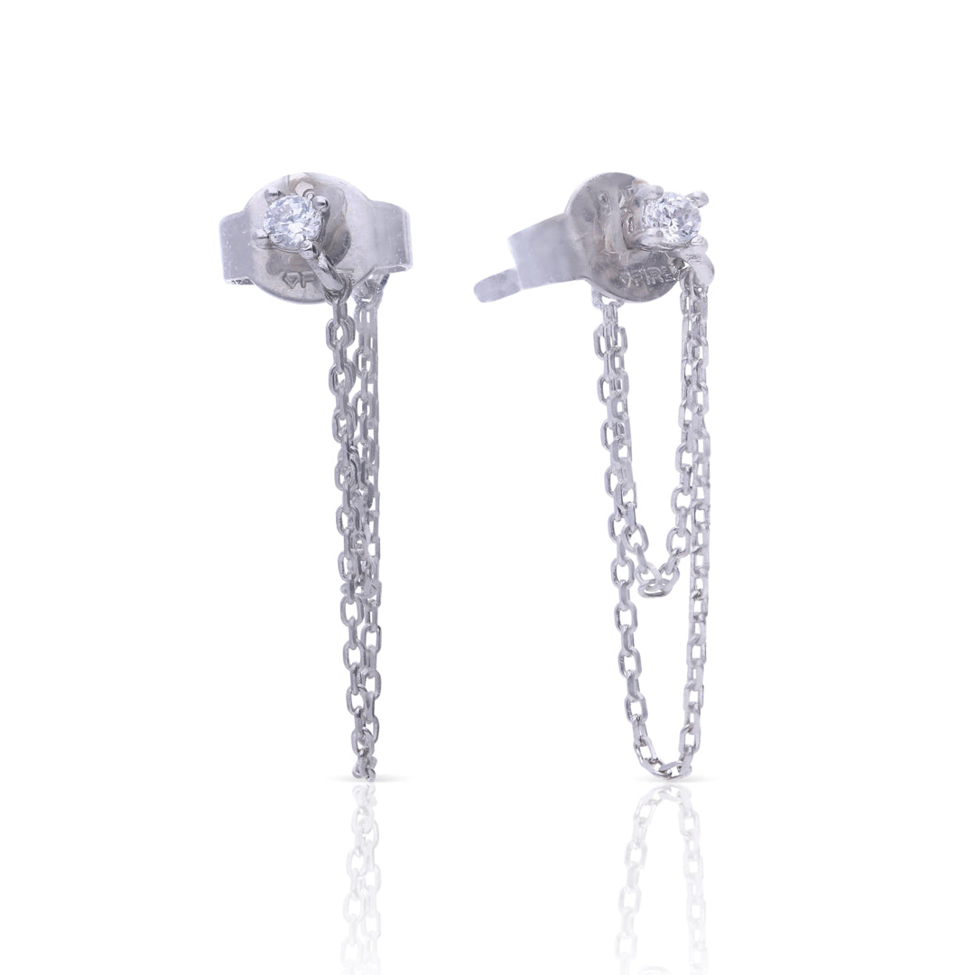 Stud Earrings with Double Chain Drop