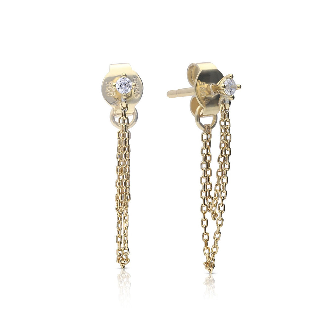 Stud Earrings with Double Chain Drop