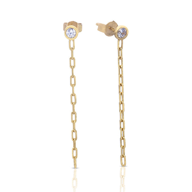 Stud Earrings with Chain Drop