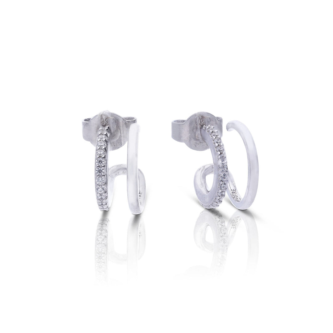 Double Loop Stud Earrings with Zirconia