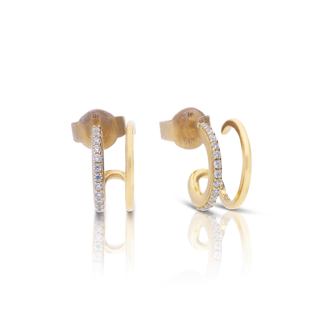 Double Loop Stud Earrings with Zirconia