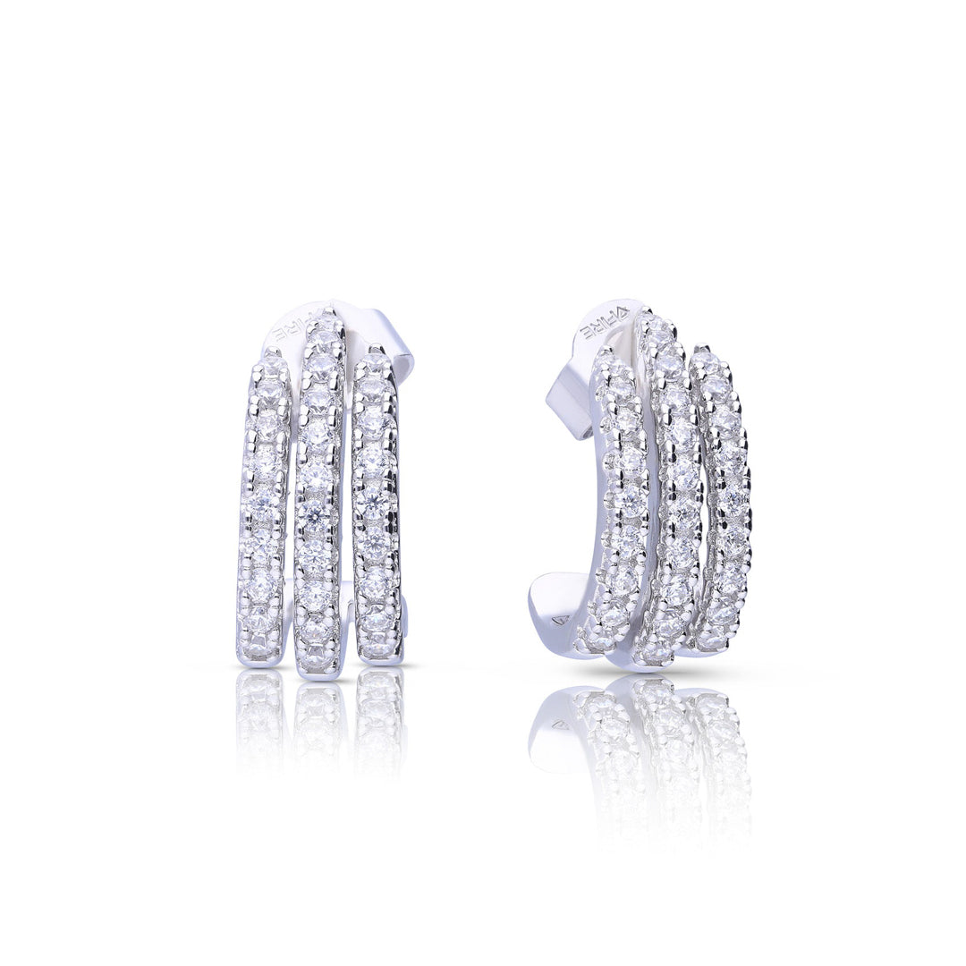 Triple Row Zirconia Stud Earrings