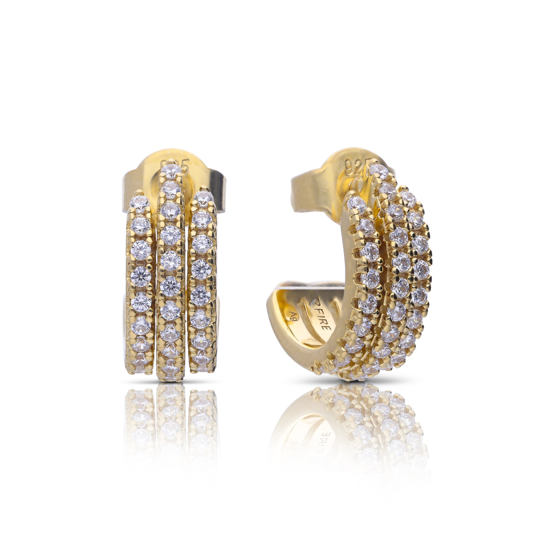 Triple Row Zirconia Stud Earrings