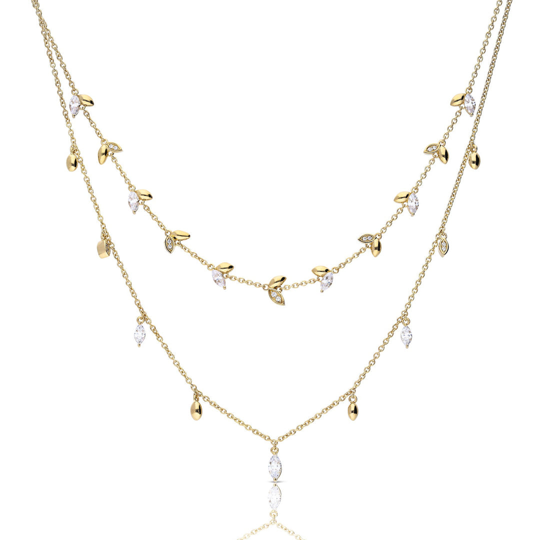 Marquise and Multi-Stone Detail Double Row Necklace