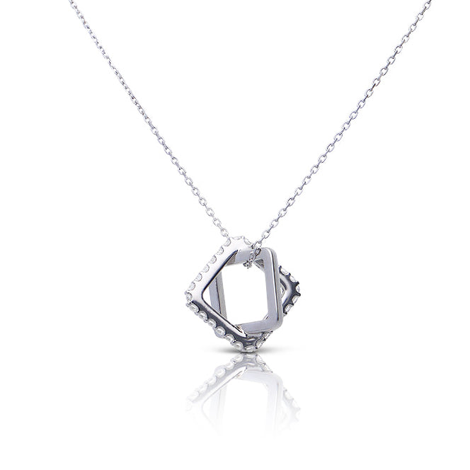 Interlinked Pave and Plain Square Necklace