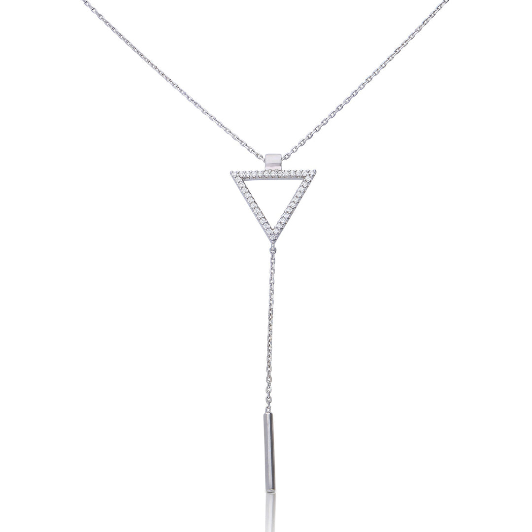 Pave Triangle and Plain Bar Drop Necklace