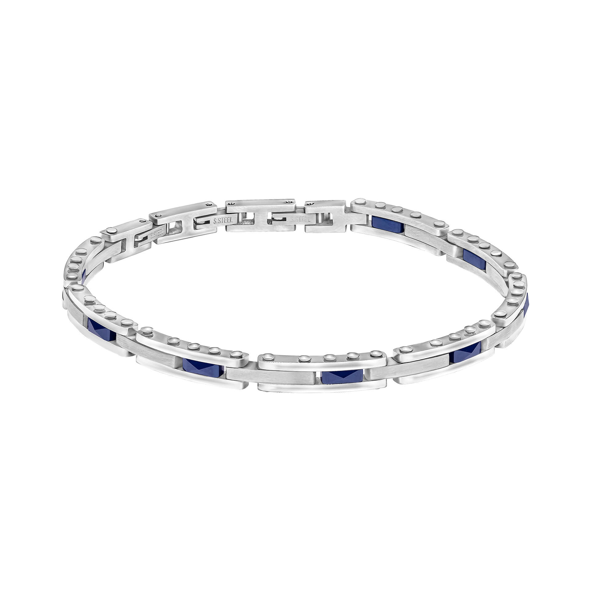 Stainless Steel and Blue Ceramic Link Bracelet