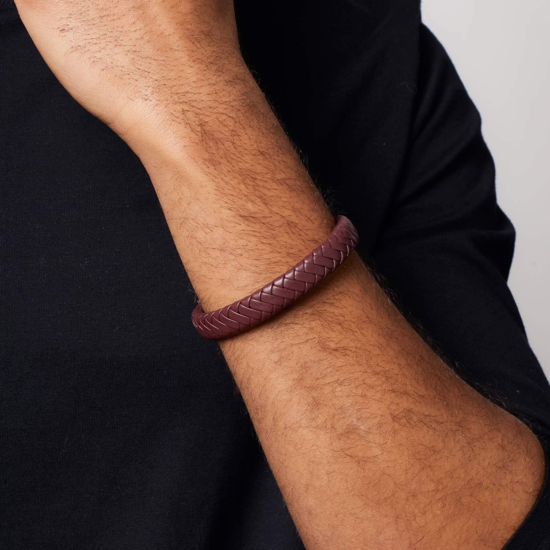 Burgundy Leather Bracelet with Statement Clasp