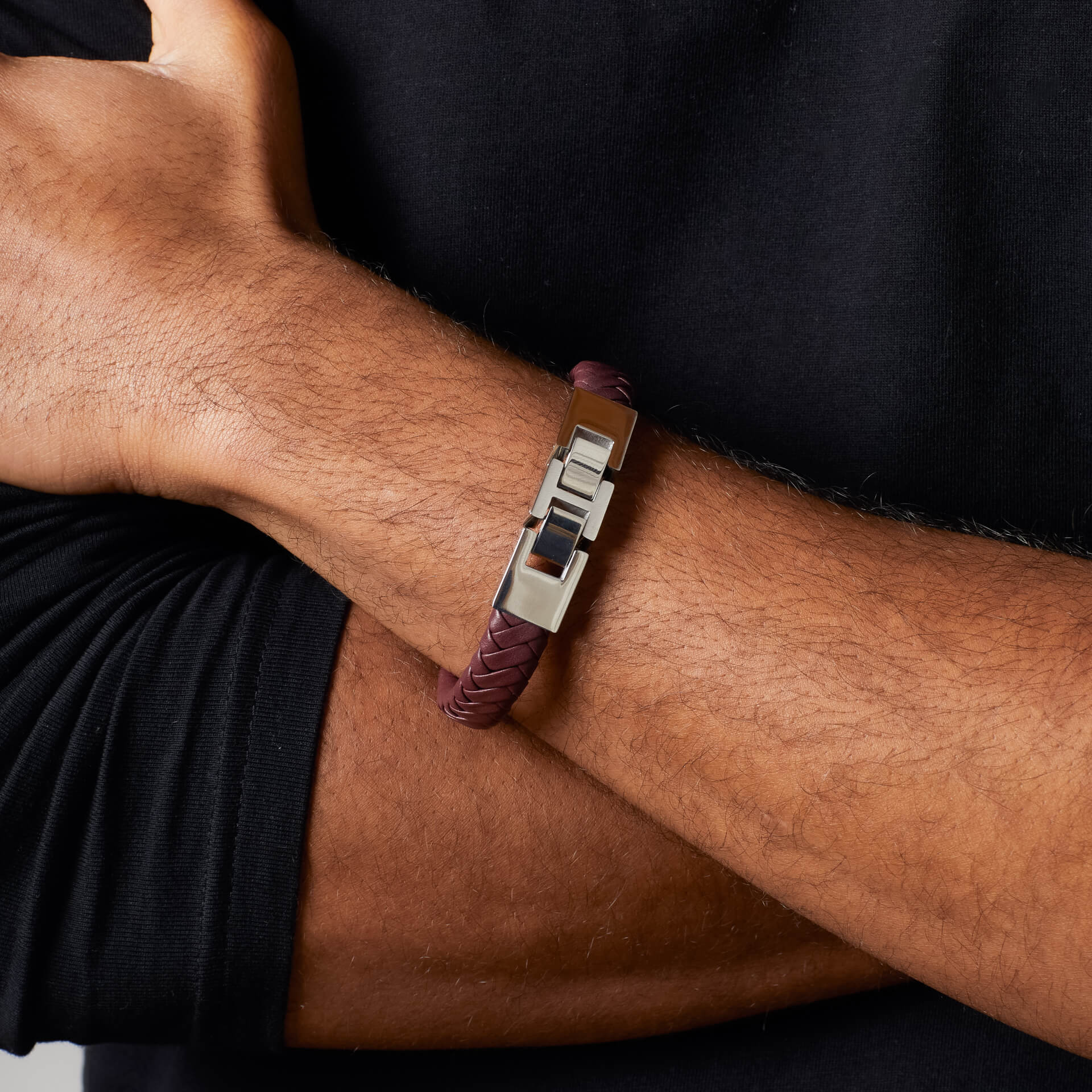 Burgundy Leather Bracelet with Statement Clasp