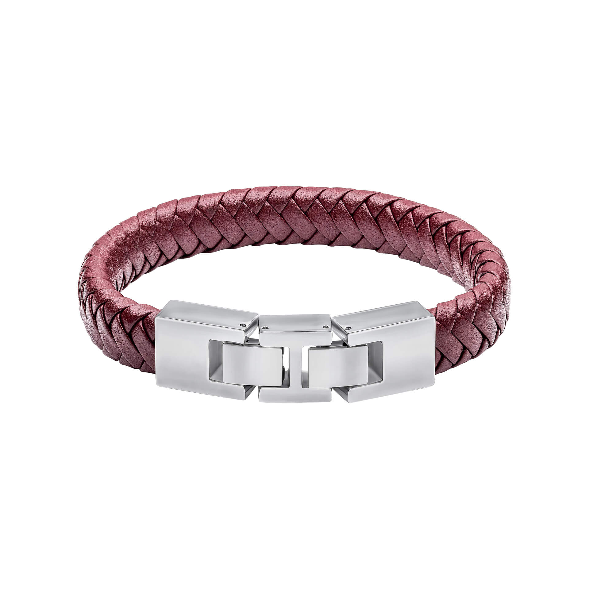 Burgundy Leather Bracelet with Statement Clasp