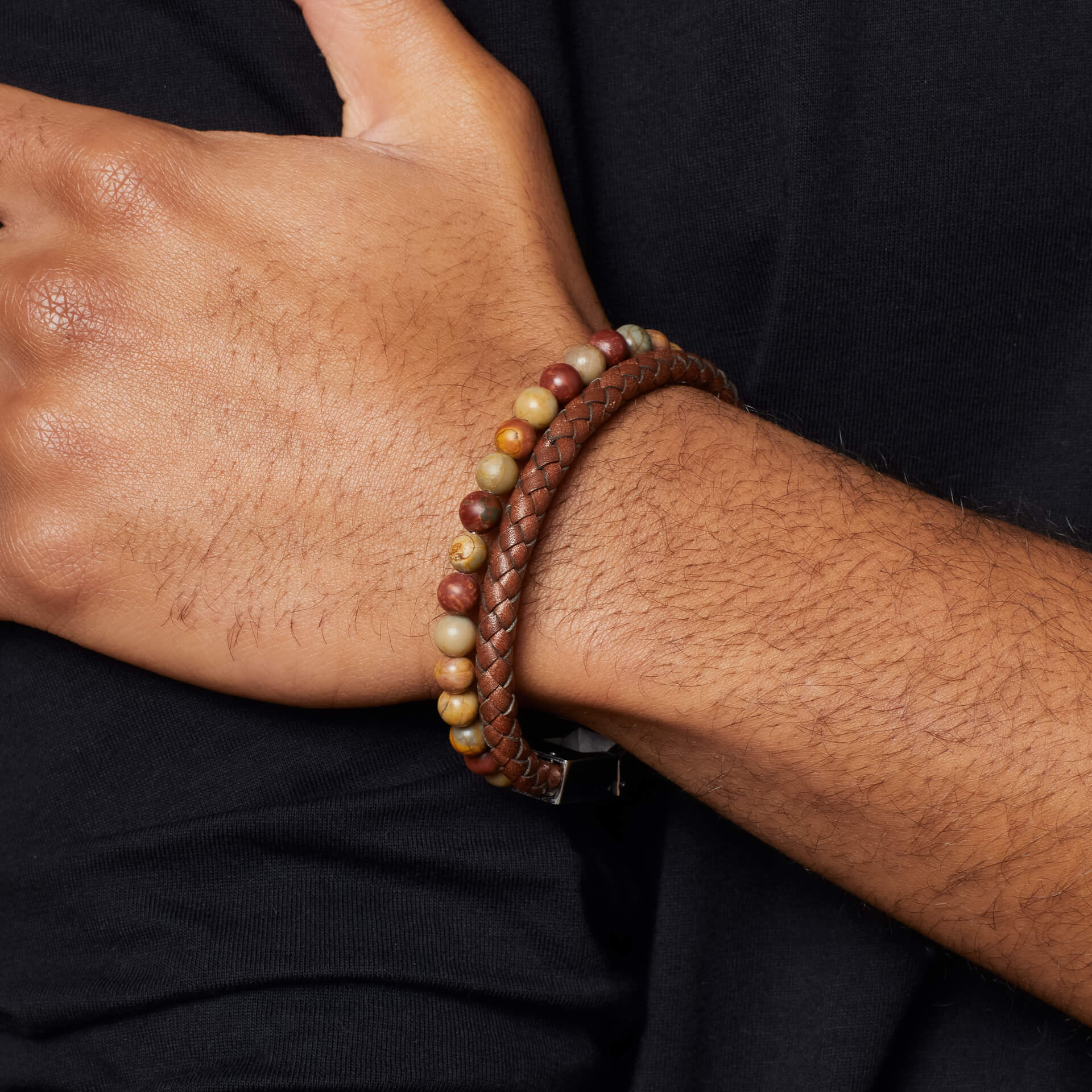 Brown Leather and Red Turquoise Stone Bracelet