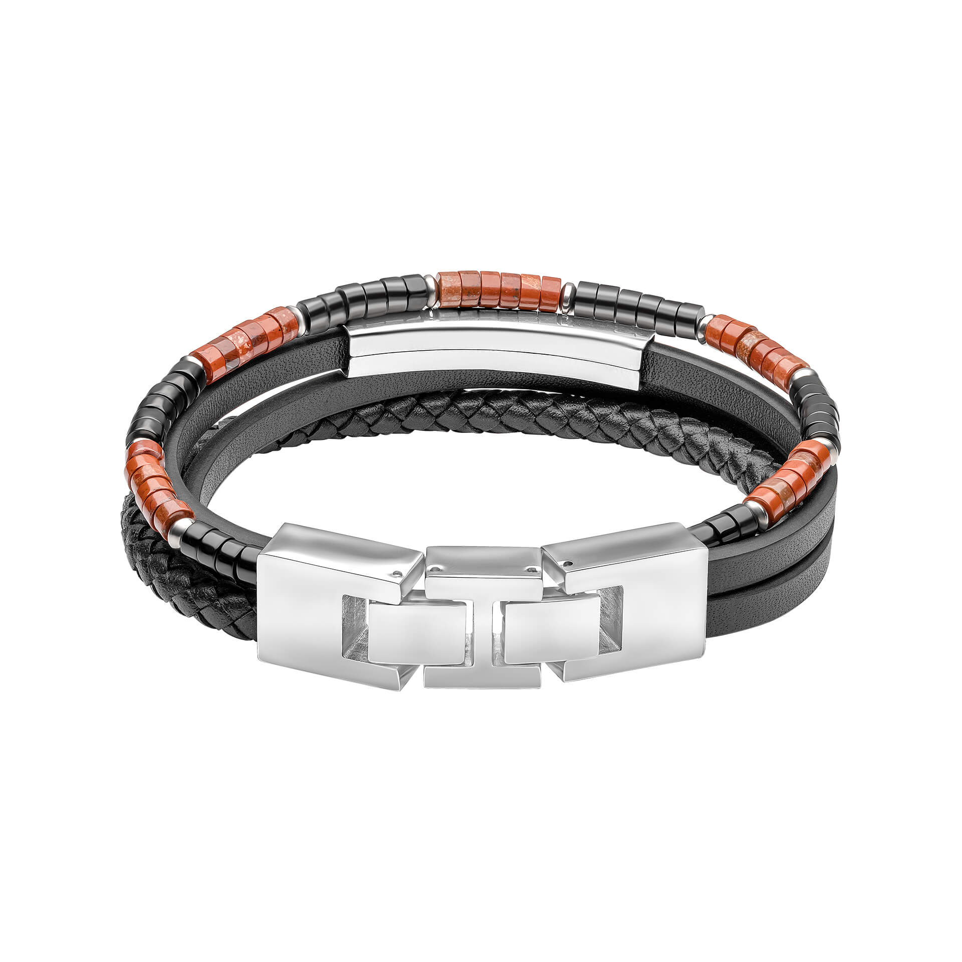 Red Jasper and Onyx Multi- Layer Leather Bracelet