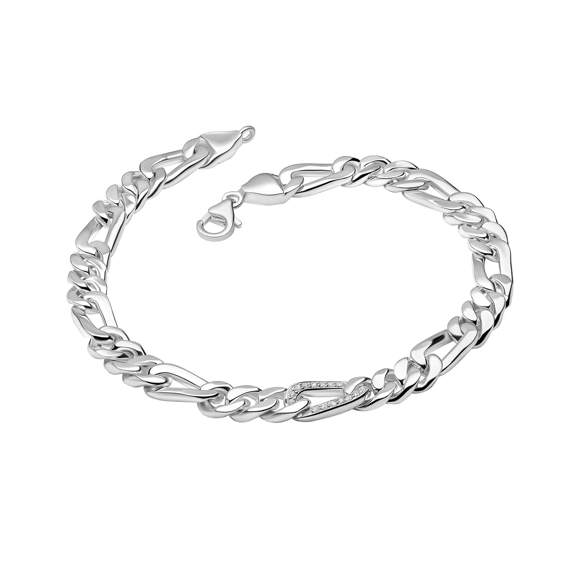 Cubic Zirconia Detail Flat Curb Chain Bracelet
